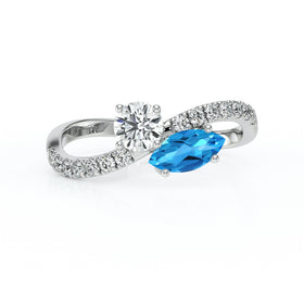 Solitaire accompagné topaze et diamant Toi et Moi - 3
