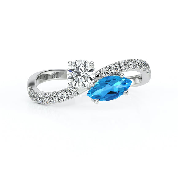 Solitaire accompagné topaze et diamant Toi et Moi - 3