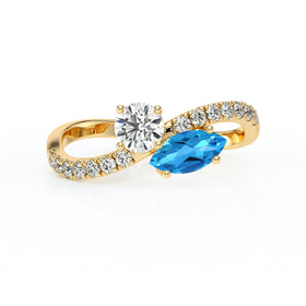 Solitaire accompagné topaze et diamant Toi et Moi - 3