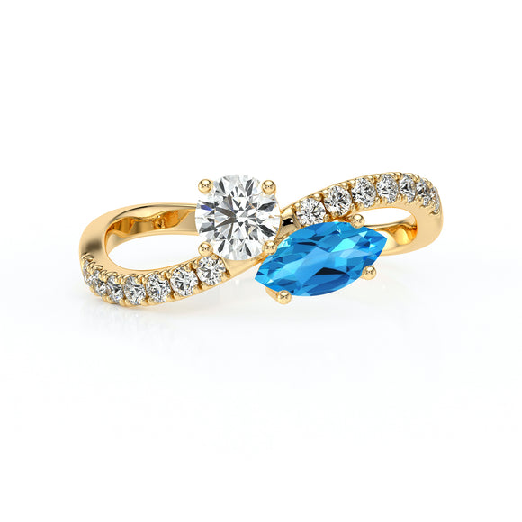 Solitaire accompagné topaze et diamant Toi et Moi - 3