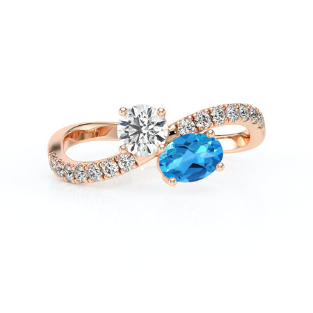 Solitaire accompagné topaze et diamant Toi et Moi - 4