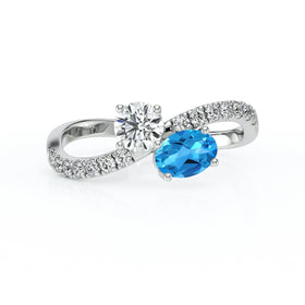 Solitaire accompagné topaze et diamant Toi et Moi - 4