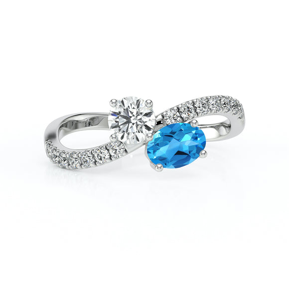 Solitaire accompagné topaze et diamant Toi et Moi - 4
