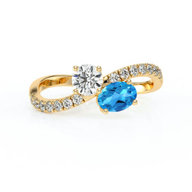Solitaire accompagné topaze et diamant Toi et Moi - 4