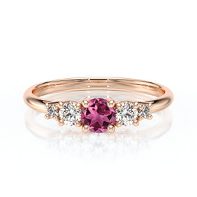 Solitaire accompagné tourmaline et diamant Coucher de Soleil - 7