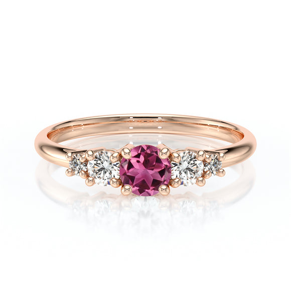 Solitaire accompagné tourmaline et diamant Coucher de Soleil - 7