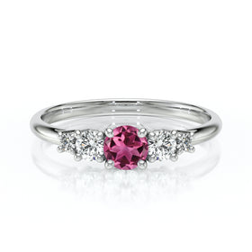 Solitaire accompagné tourmaline et diamant Coucher de Soleil - 7