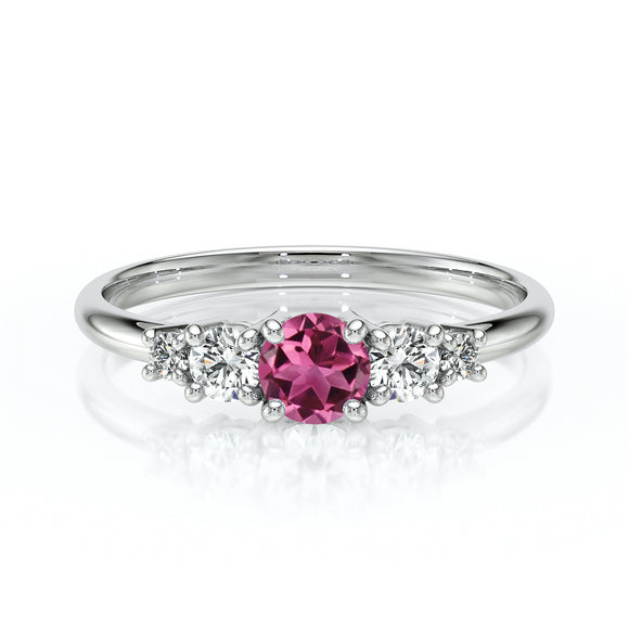 Solitaire accompagné tourmaline et diamant Coucher de Soleil - 7