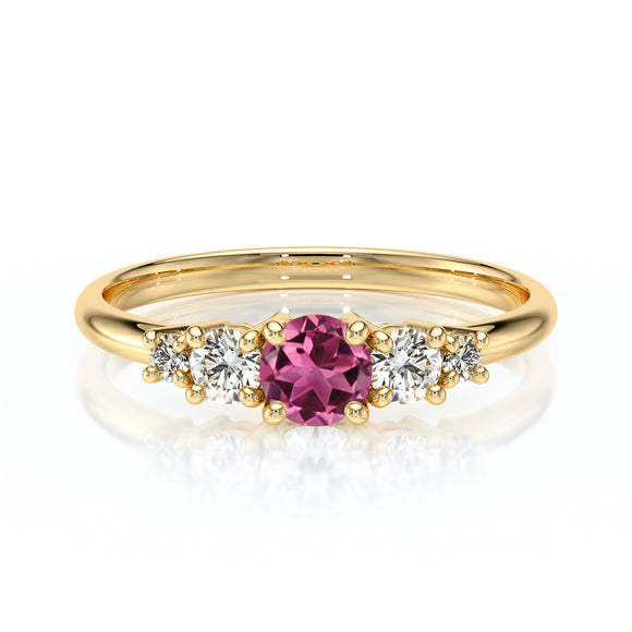 Solitaire accompagné tourmaline et diamant Coucher de Soleil - 7