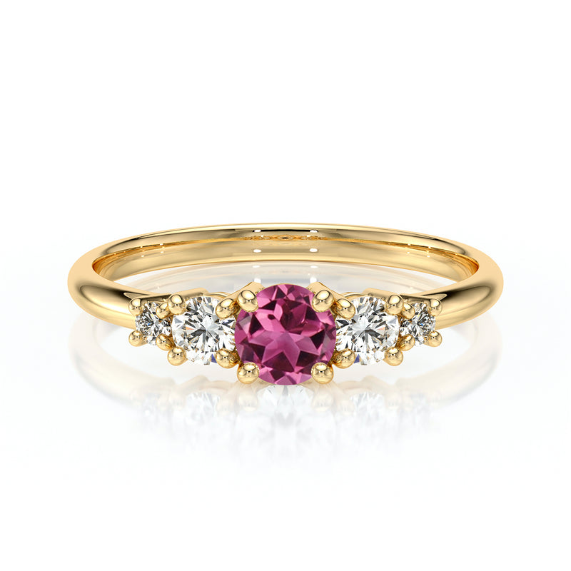 Solitaire accompagné tourmaline et diamant Coucher de Soleil - 7