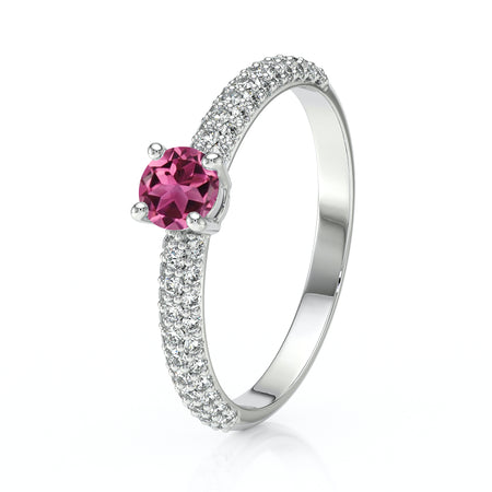 Solitaire accompagné tourmaline et diamant Pluie d'étoiles - 14