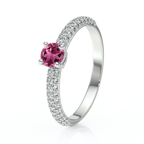 Solitaire accompagné tourmaline et diamant Pluie d'étoiles - 14