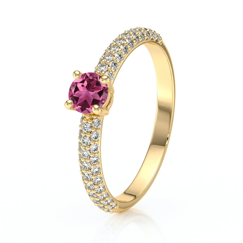 Solitaire accompagné tourmaline et diamant Pluie d'étoiles - 14