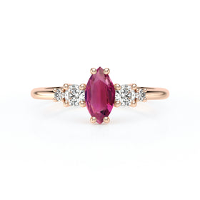 Solitaire accompagné tourmaline et diamant Coucher de Soleil - 12