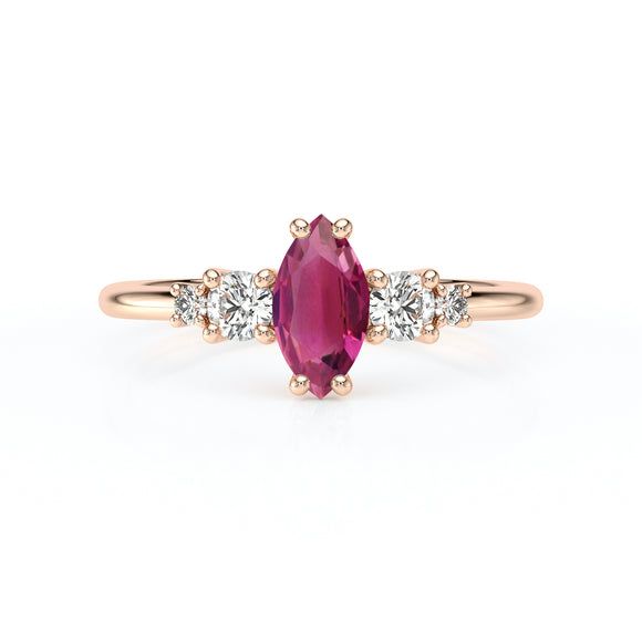 Solitaire accompagné tourmaline et diamant Coucher de Soleil - 12