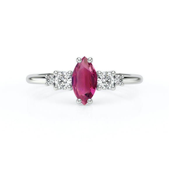 Solitaire accompagné tourmaline et diamant Coucher de Soleil - 12