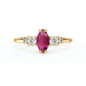 Solitaire accompagné tourmaline et diamant Coucher de Soleil - 12
