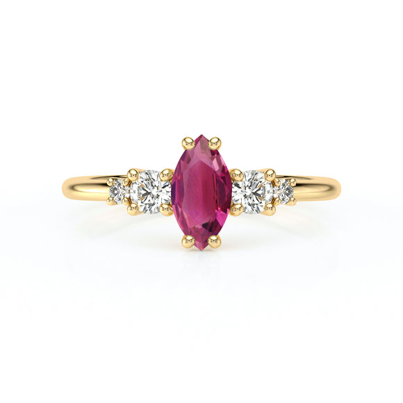Solitaire accompagné tourmaline et diamant Coucher de Soleil - 12