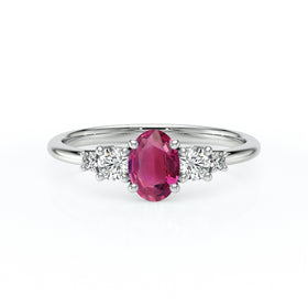 Solitaire accompagné tourmaline et diamant Coucher de Soleil - 13