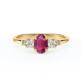 Solitaire accompagné tourmaline et diamant Coucher de Soleil - 13