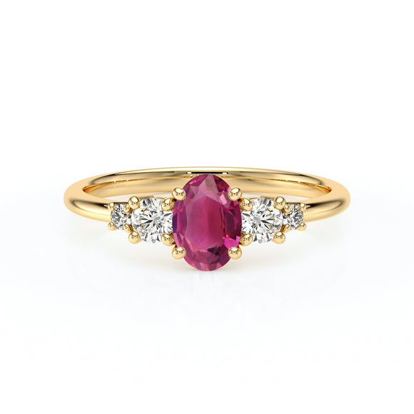 Solitaire accompagné tourmaline et diamant Coucher de Soleil - 13