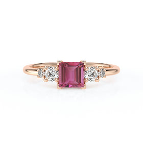 Solitaire accompagné tourmaline et diamant Coucher de Soleil - 14