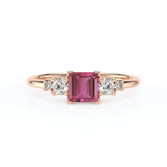 Solitaire accompagné tourmaline et diamant Coucher de Soleil - 14