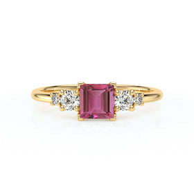 Solitaire accompagné tourmaline et diamant Coucher de Soleil - 14