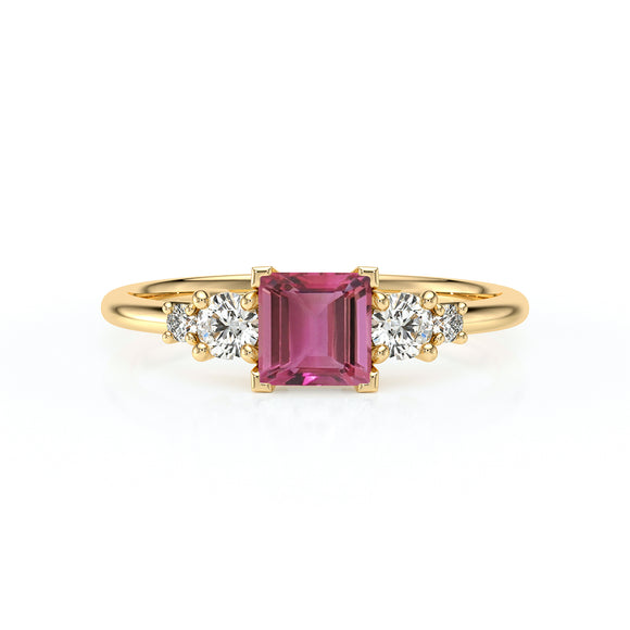 Solitaire accompagné tourmaline et diamant Coucher de Soleil - 14