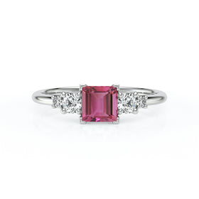 Solitaire accompagné tourmaline et diamant Coucher de Soleil - 14