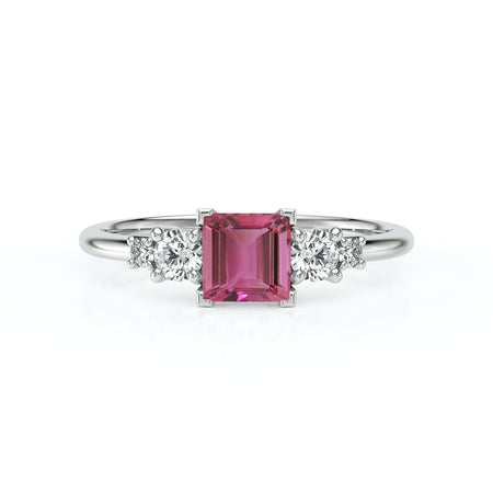 Solitaire accompagné tourmaline et diamant Coucher de Soleil - 14