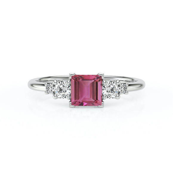Solitaire accompagné tourmaline et diamant Coucher de Soleil - 14