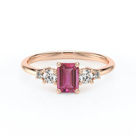 Solitaire accompagné tourmaline et diamant Coucher de Soleil - 15