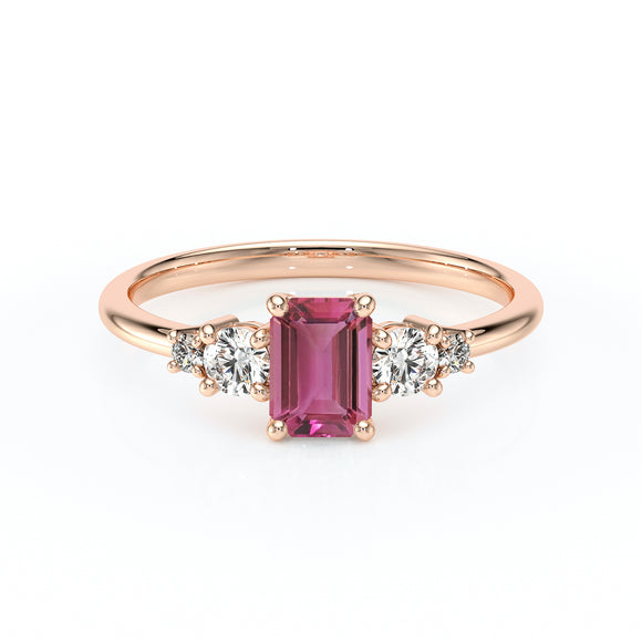 Solitaire accompagné tourmaline et diamant Coucher de Soleil - 15