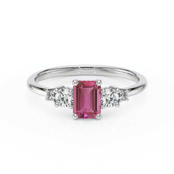 Solitaire accompagné tourmaline et diamant Coucher de Soleil - 15