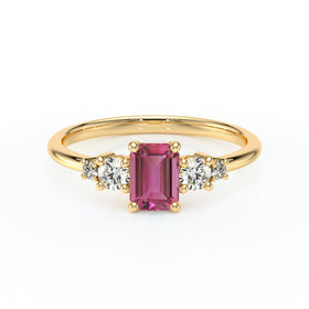 Solitaire accompagné tourmaline et diamant Coucher de Soleil - 15