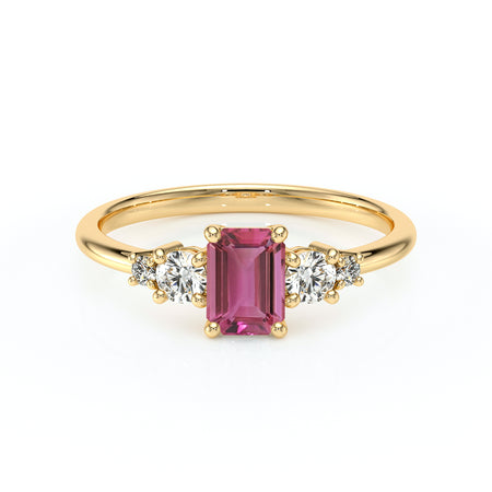 Solitaire accompagné tourmaline et diamant Coucher de Soleil - 15