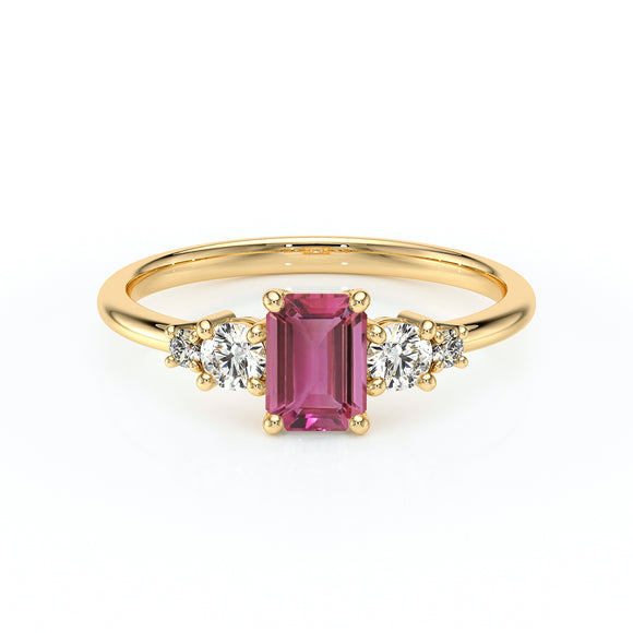 Solitaire accompagné tourmaline et diamant Coucher de Soleil - 15