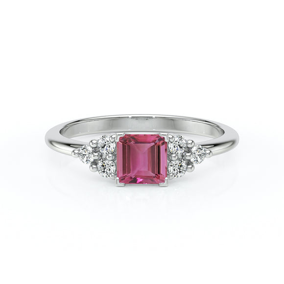 Solitaire accompagné tourmaline et diamant Divine Idylle - 25