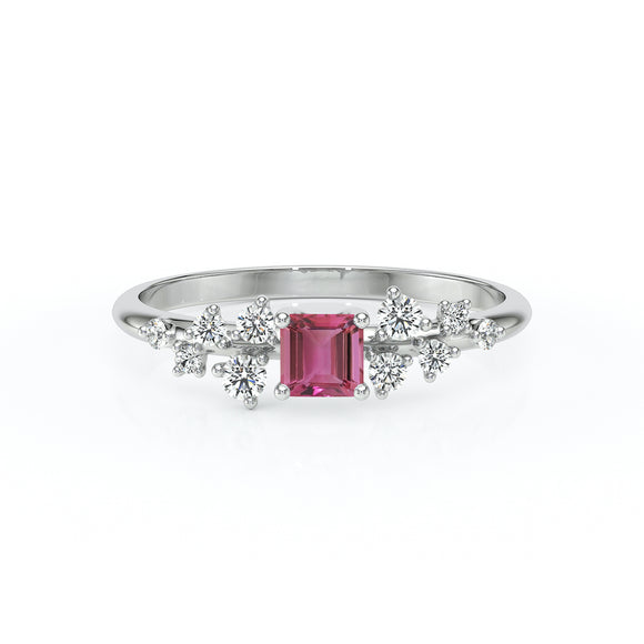 Solitaire accompagné tourmaline et diamant Pluie d'étoiles - 13