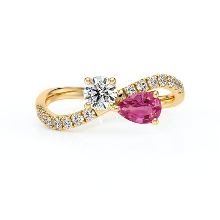 Solitaire accompagné tourmaline et diamant Toi et Moi - 2