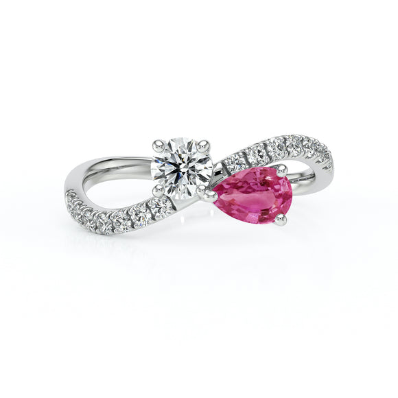Solitaire accompagné tourmaline et diamant Toi et Moi - 2