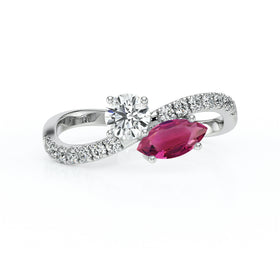 Solitaire accompagné tourmaline et diamant Toi et Moi - 3