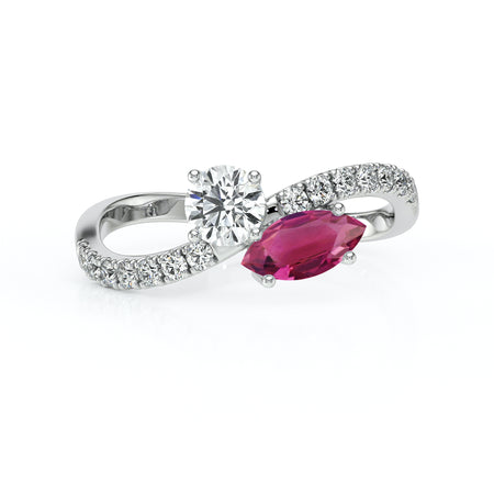 Solitaire accompagné tourmaline et diamant Toi et Moi - 3