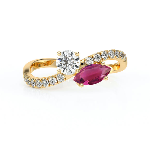 Solitaire accompagné tourmaline et diamant Toi et Moi - 3