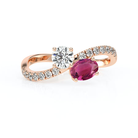 Solitaire accompagné tourmaline et diamant Toi et Moi - 4