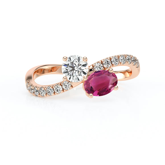 Solitaire accompagné tourmaline et diamant Toi et Moi - 4
