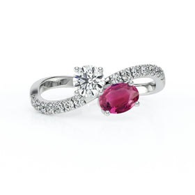 Solitaire accompagné tourmaline et diamant Toi et Moi - 4