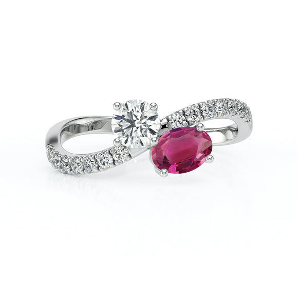 Solitaire accompagné tourmaline et diamant Toi et Moi - 4