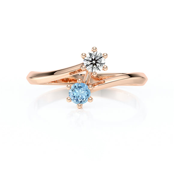 Solitaire aigue-marine diamant Toi et Moi - 6 Griffes